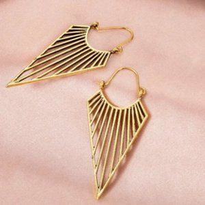 Gold Alloy Hollow Out Triangle Design Hoop Dangle Women's Jewelry